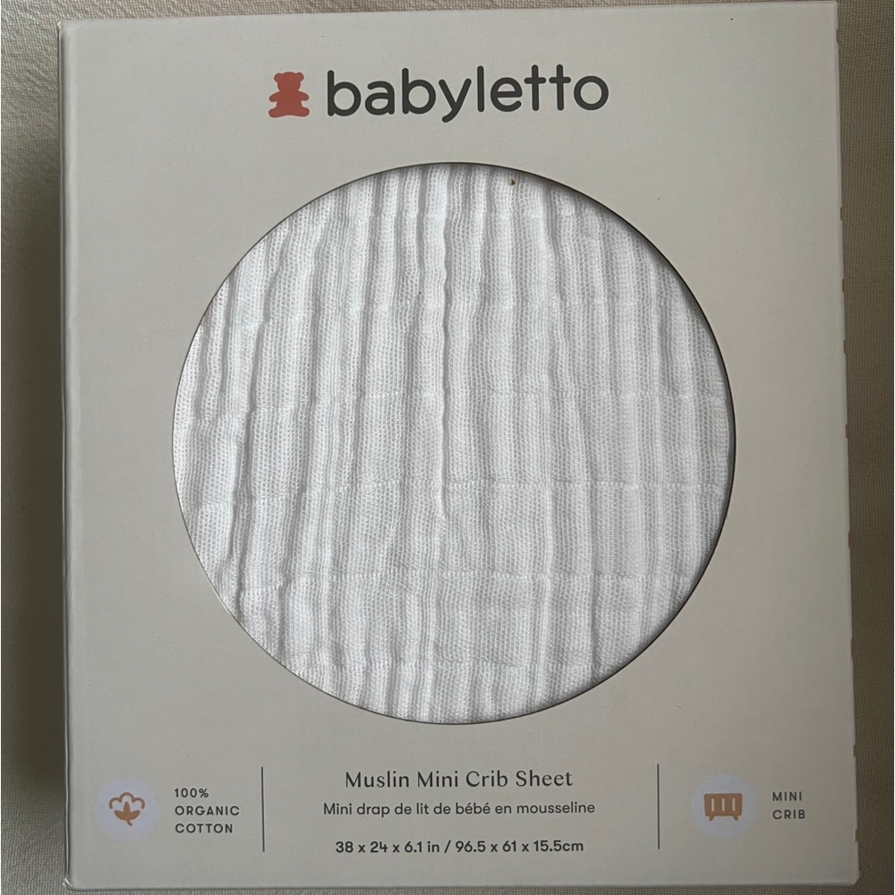 NWT Babyletto 100% Organic Cotton Muslin Mini Crib Sheet in White